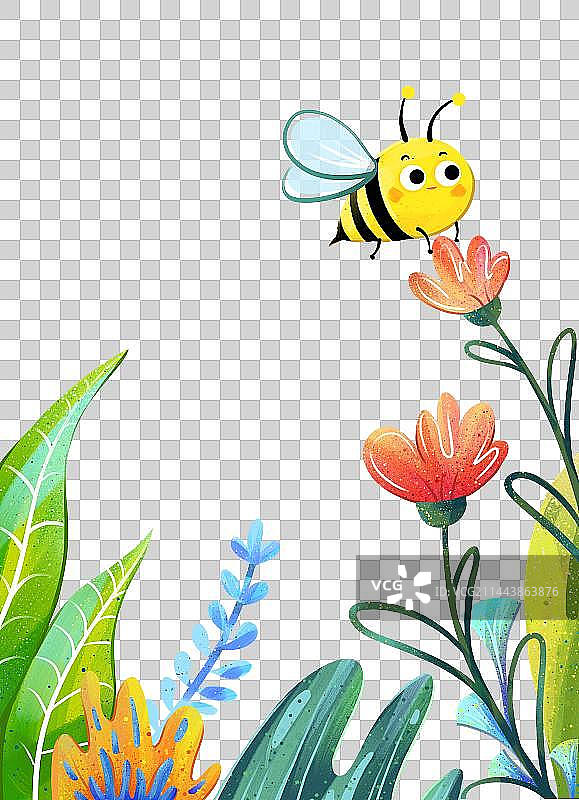 彩色植物花卉与一只小蜜蜂图片素材