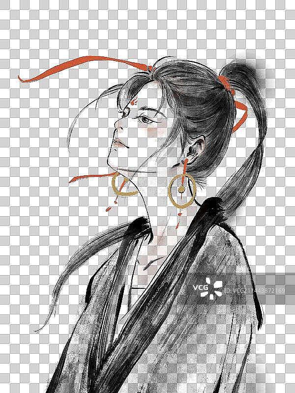 水墨女孩图片素材