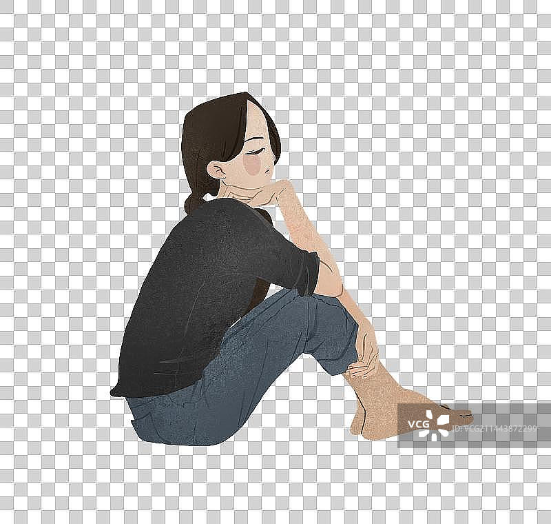 扁平手绘坐着思考的女人图片素材