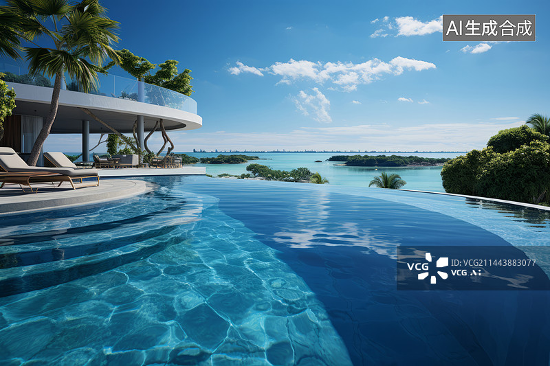【AI数字艺术】海边度假酒店无边泳池图片素材