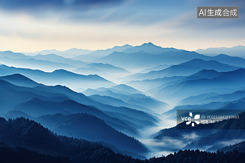 【AI数字艺术】群山在晨雾中图片素材