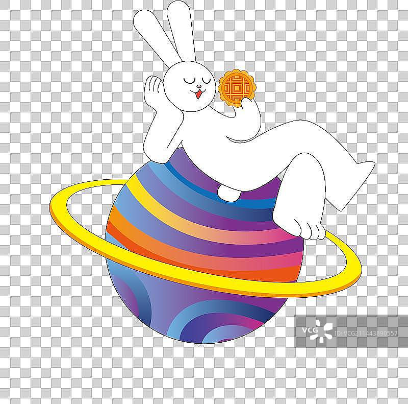 彩虹星球上的悠闲兔子图片素材