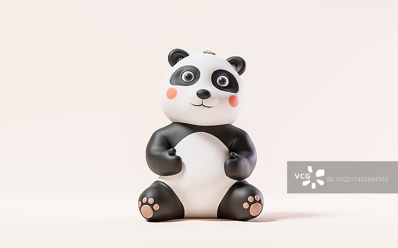 可爱的卡通熊猫角色3D渲染图片素材