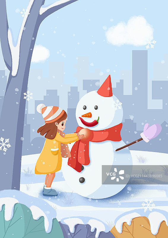 冬至堆雪人肌理喜庆插画图片素材