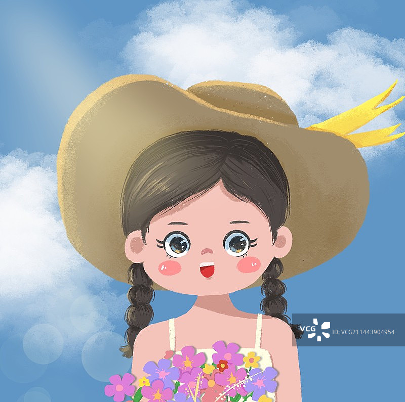 戴草帽的女孩图片素材