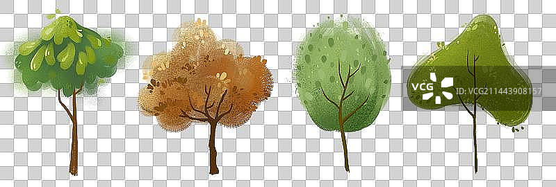 户外多个各种插画风格不同造型的树，乔木图片素材