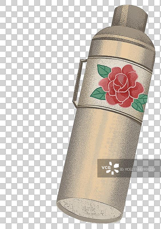 有玫瑰花图案的怀旧复古民国暖水瓶保温瓶图片素材