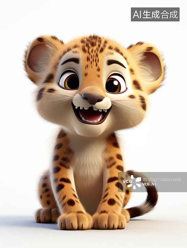 【AI数字艺术】三维卡通小豹子金钱豹插图图片素材