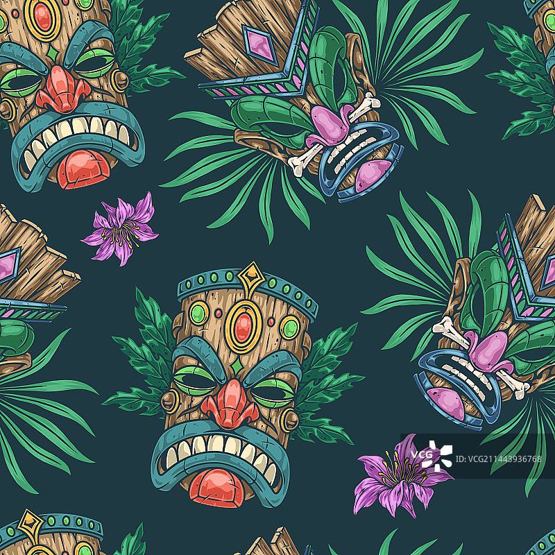 提基图腾彩色无缝图案图片素材