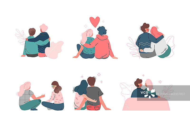 快乐浪漫情侣坐着拥抱背影图片素材