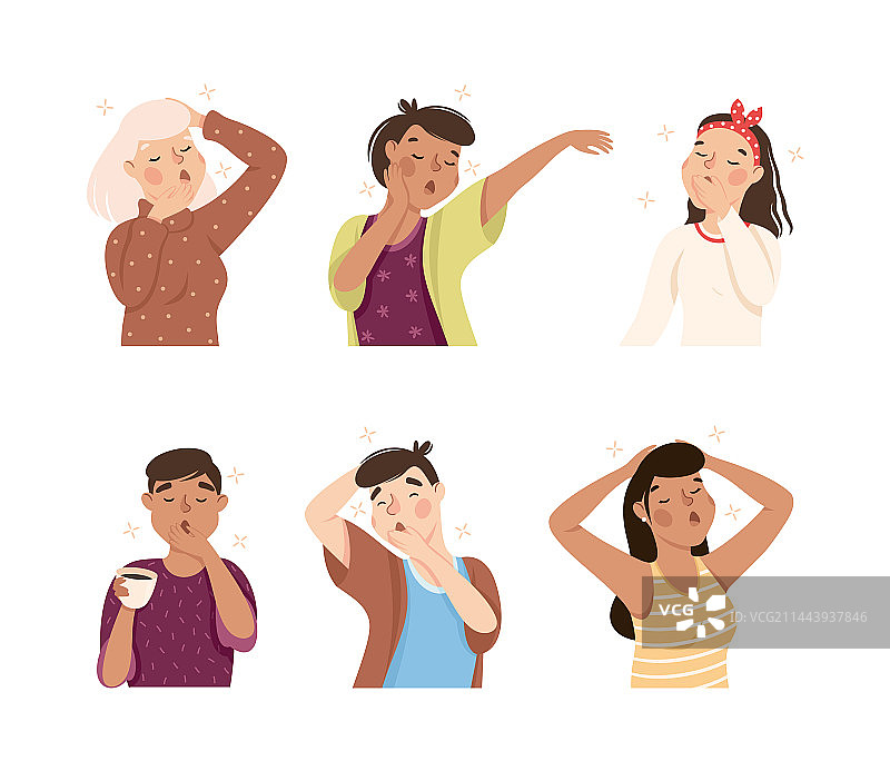 感到困倦而打哈欠的男人和女人图片素材