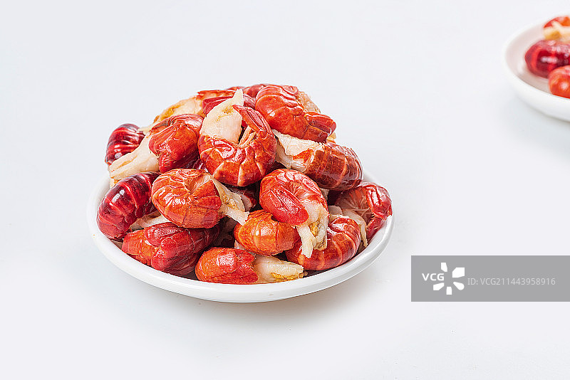 白底上的一盘小龙虾尾图片素材