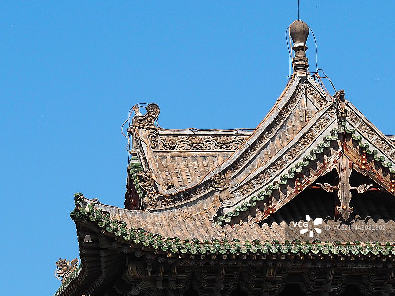 山西晋中著名旅游景点榆次老城古代建筑屋顶特写图片素材