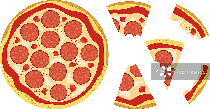披萨切片，萨拉米披萨，顶部视图图片素材