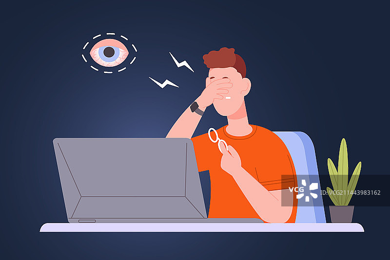 眼睛干涩的男人，疲惫的商务人士在笔记本电脑前图片素材