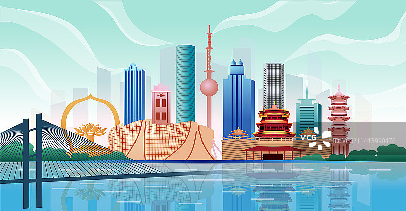 中国江苏省徐州市商务科技城市彩色矢量插画图片素材