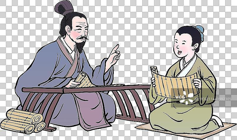 古代老师教育学生儒家人物元素图片素材