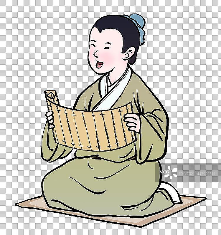 古代学子跪坐读书的样子人物元素图片素材