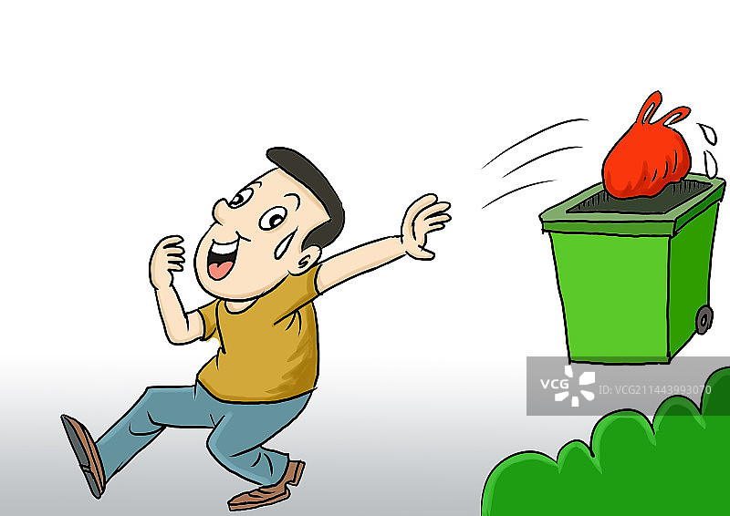 男子不按垃圾分类随手一丢图片素材
