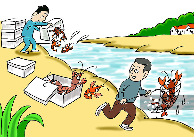 盲目放生一边有人放一边有人捞图片素材