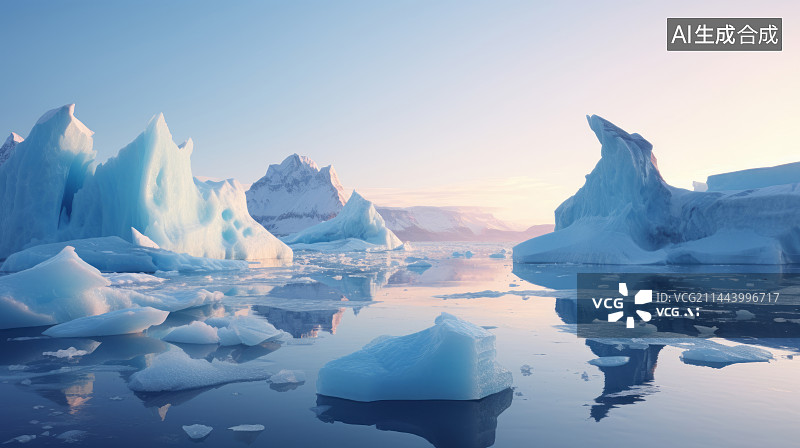 【AI数字艺术】蓝色冬季海洋冰山图片素材
