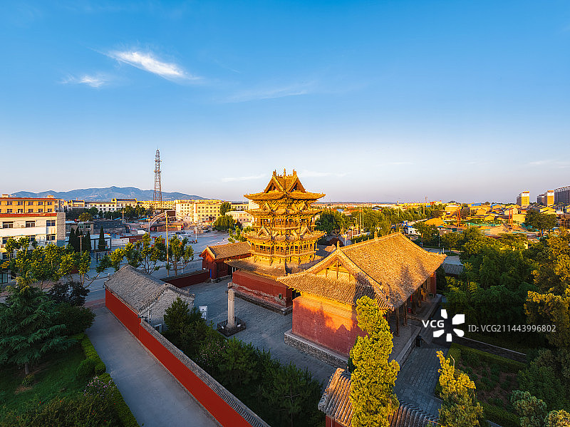 中华第一木楼，山西省运城市万荣县东岳庙（飞云楼）夏季航拍图片素材
