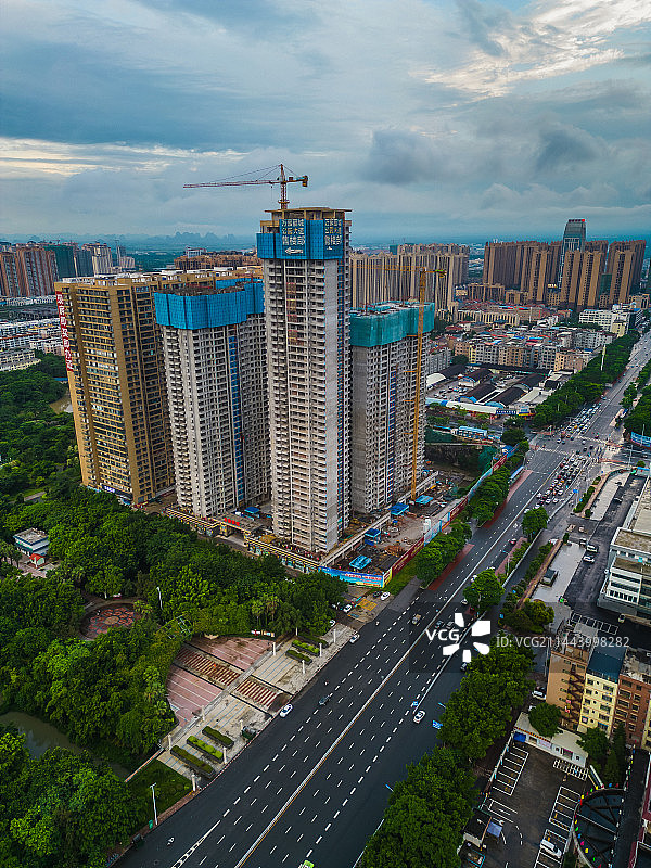 贵港城市风光航拍港北区交通与建筑图片素材