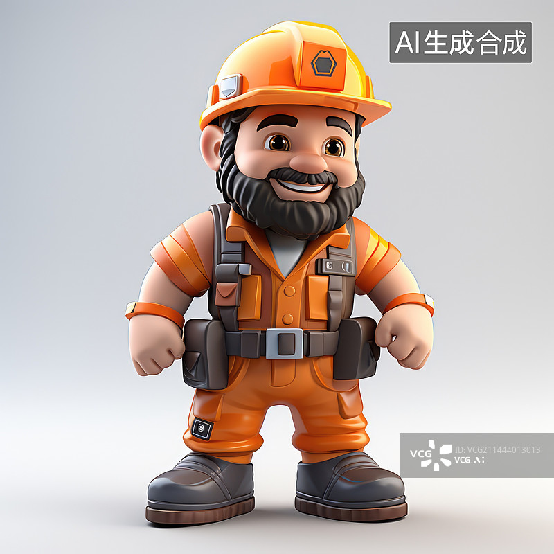 【AI数字艺术】戴着安全帽的3d欢快的建筑工人，3D工人图片素材