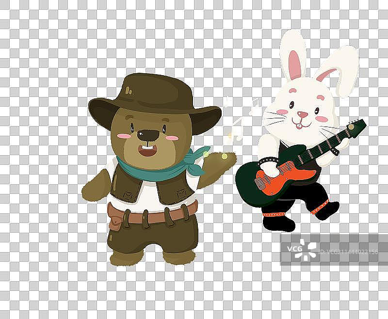 手绘可爱动物熊兔子音乐会图片素材