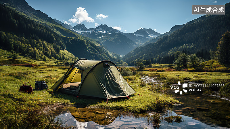 【AI数字艺术】山河旅行露营插画背景图图片素材