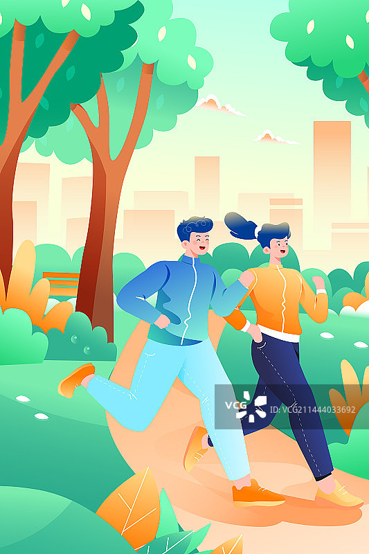 卡通运动健身瘦身减肥跑步私教团课优惠折扣娱乐休闲青年学生情侣邀请好友朋友电商促销优惠活动渐变矢量插画图片素材