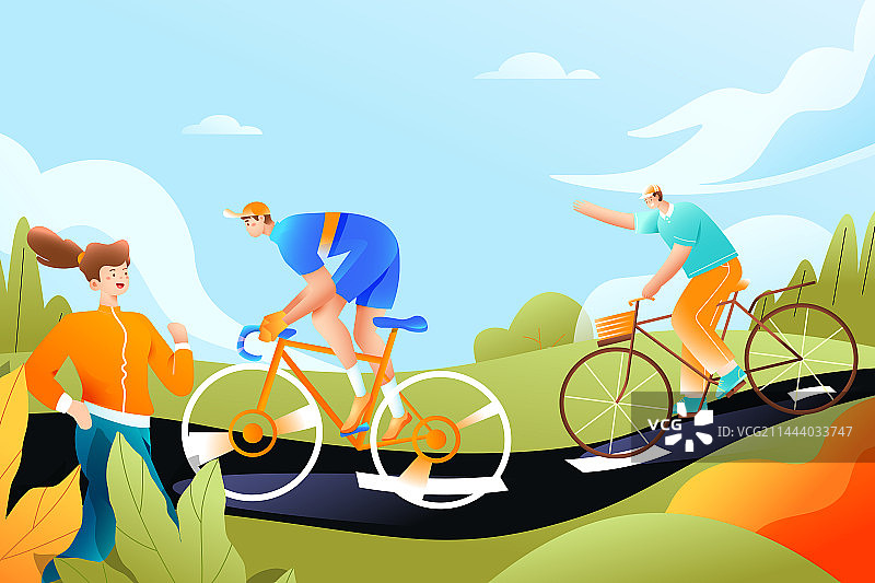 卡通运动健身瘦身减肥跑步私教团课优惠折扣娱乐休闲青年学生情侣邀请好友朋友电商促销优惠活动渐变矢量插画图片素材