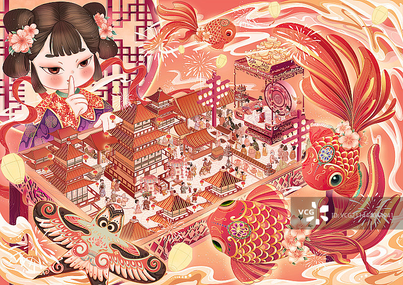 元宵灯节故事性插画图片素材