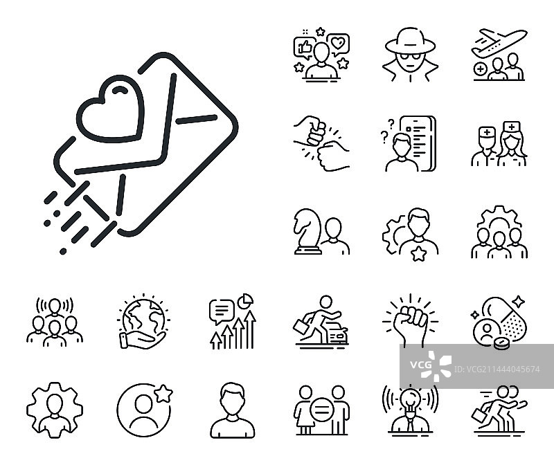 情书线性图标心形邮件标志图片素材