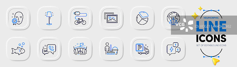 网页相册饼图和鱼线图标图片素材