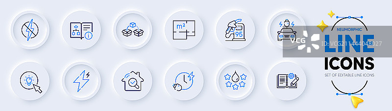 充电时间检查和楼层平面图线性图标图片素材