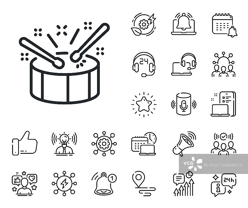 带鼓槌的鼓线性图标音乐符号图片素材