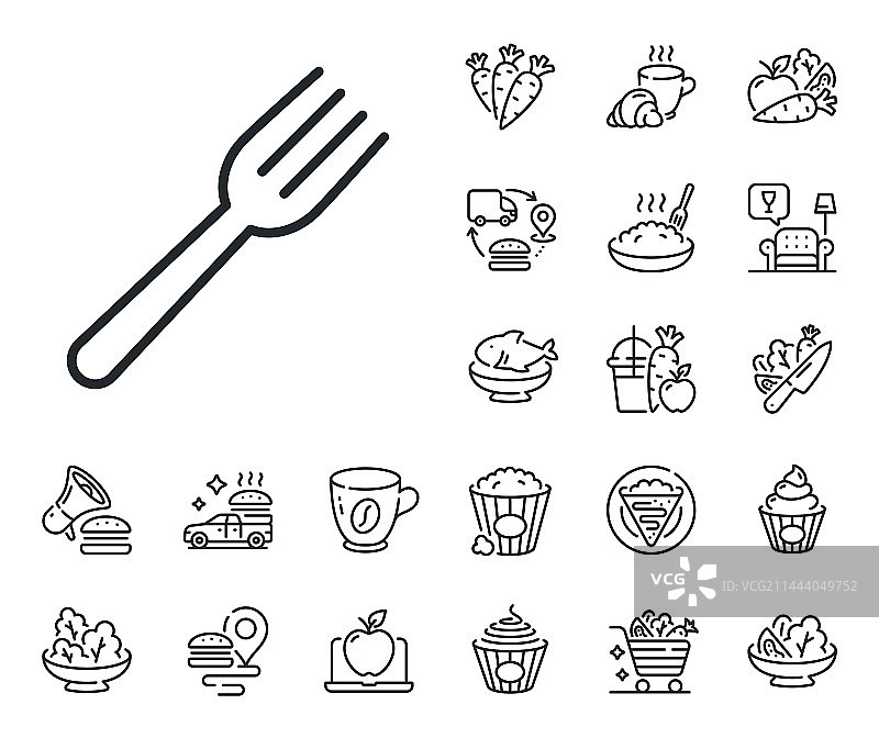 叉子线条图标：厨房餐具甜点图片素材