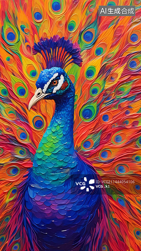【AI数字艺术】孔雀羽毛特写插画图片素材