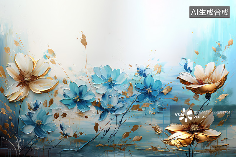 【AI数字艺术】盛开的花朵，彩色油画在画布上纹理图片素材