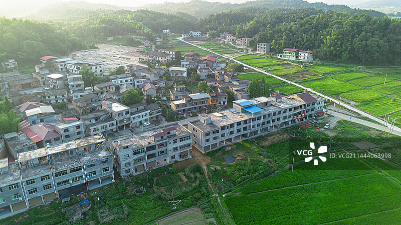 江西宜春万载高城高角度航拍乡间风景河流图片素材