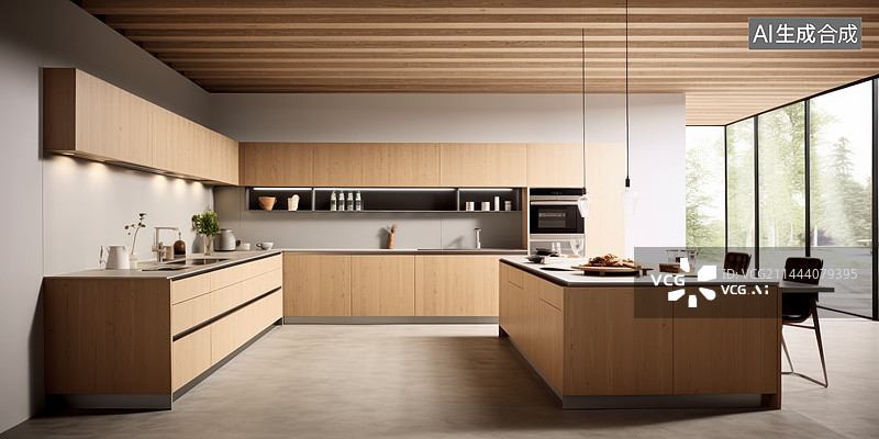 【AI数字艺术】现代风格开放式厨房家居设计图片素材