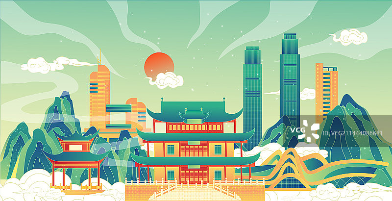 湖南长沙中国风城市复古打卡地标旅游建筑群图片素材