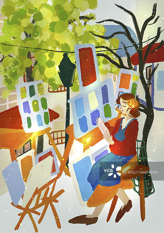 小镇里的小画家图片素材