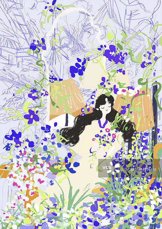 花园里的小女孩图片素材