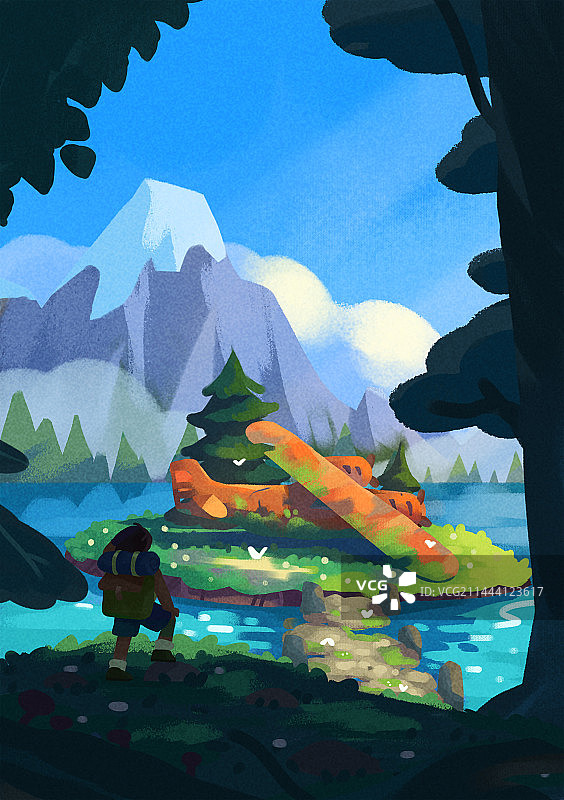 卡通冒险家森林冒险插画图片素材