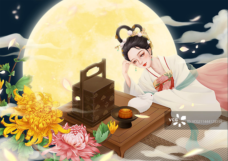 中秋节厚涂国风插画图片素材
