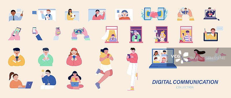 电子设备上人物互动与联系素材集合图片素材