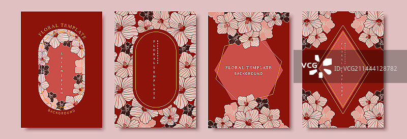 时尚手绘木槿花红色背景模板集合图片素材