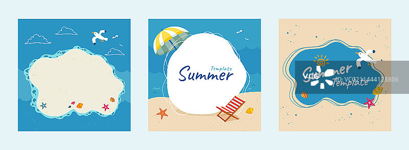 夏日可爱手绘海边度假方形卡片模板图片素材